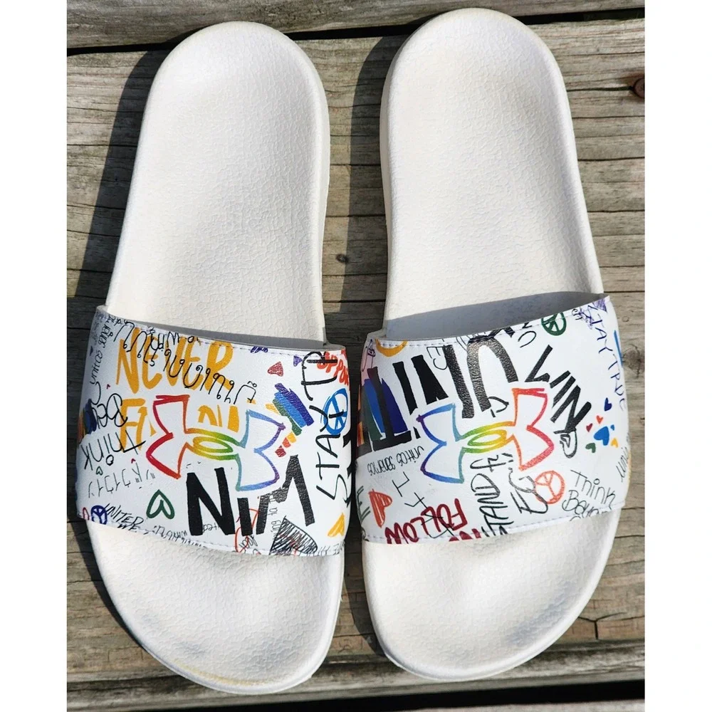 Under Armour Ansa Fixed Pride Slides White Multi Graffiti Mens 11